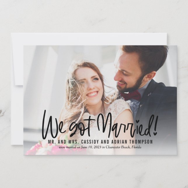 Funky Writing Wedding Elopement Reception Invite (Front)