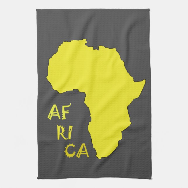 Funky Yellow Africa African Continent Map Kitchen Towel (Vertical)