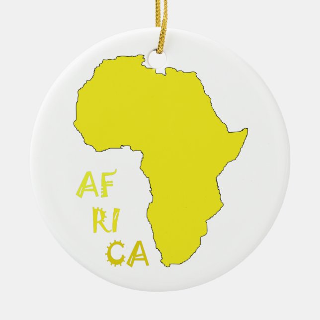 Funky Yellow Africa Map Ceramic Ornament (Front)