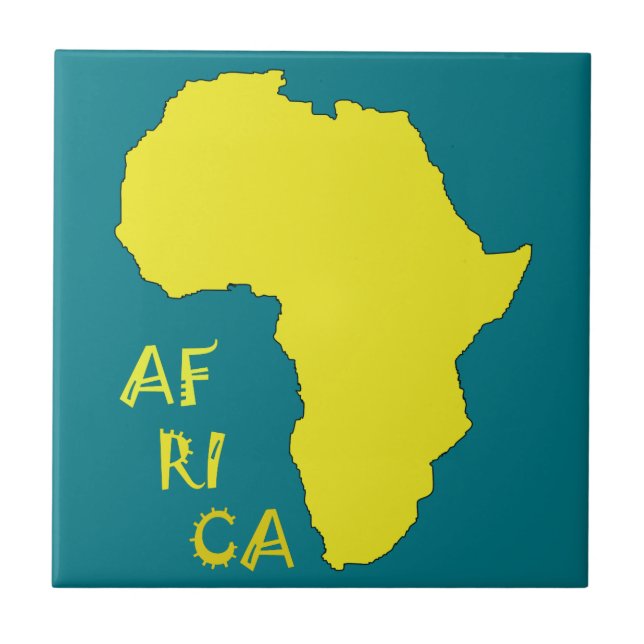 Funky Yellow Africa Map Ceramic Tile (Front)