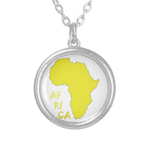 Funky Yellow Africa Map Silver Plated Necklace