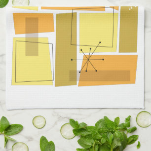 Funky Yellow and Orange Squares Mid Century Modern Kitchen Towel