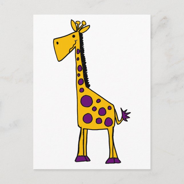 Funky Yellow and Purple Giraffe Cartoon Postcard (Front)