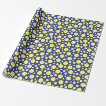 Funky yellow circles on blue wrapping paper