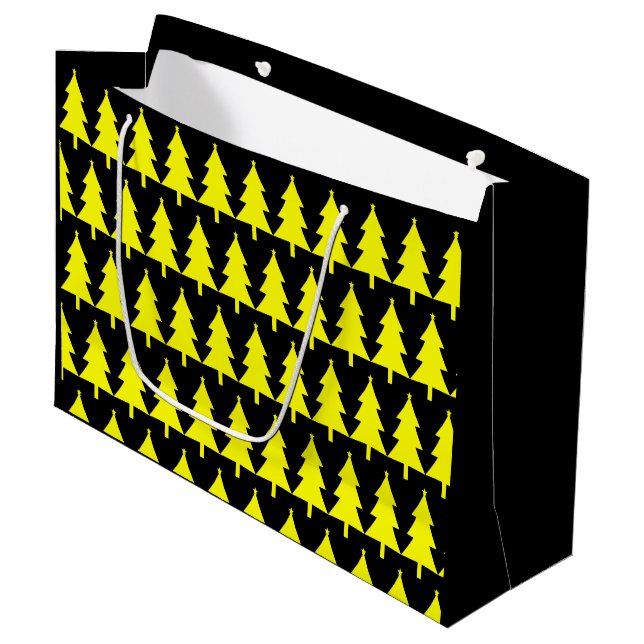Funky Yellow Fir Christmas Tree Pattern Gift Bag (Front Angled)