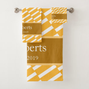 Funky Yellow Pattern Family Name and Year Modern Bath Towel Set