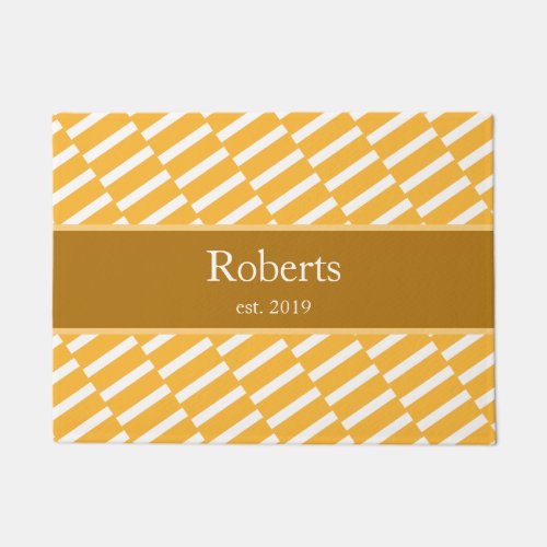 Funky Yellow Pattern Family Name and Year Modern Doormat