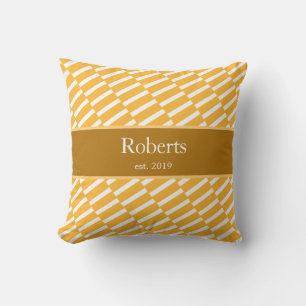 Funky Yellow Pattern Family Name and Year Modern Throw Pillow