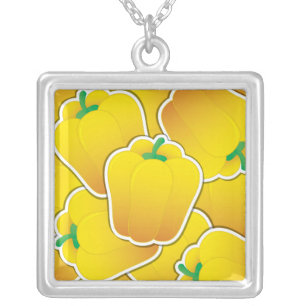 Funky yellow pepper silver plated necklace