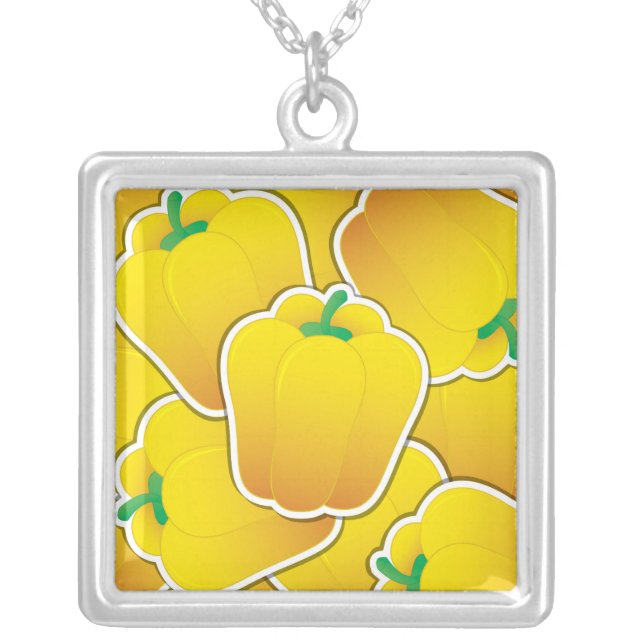 Funky yellow pepper silver plated necklace (Front)