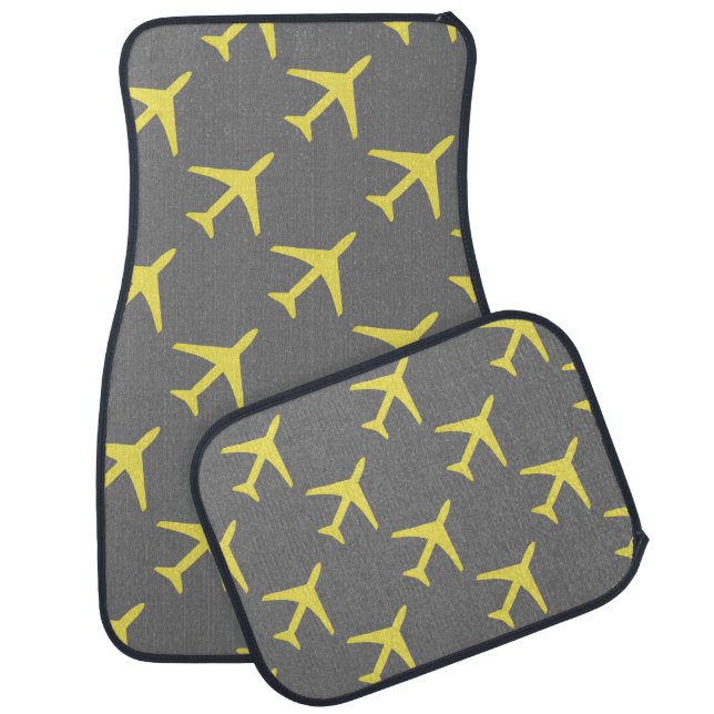 Funky Yellow Plane Airplane Pilot Aviation Car Floor Mat (Set)