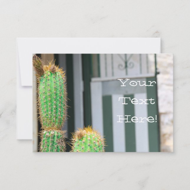 Funky Your Text Green Cactus Flat Card (Front)