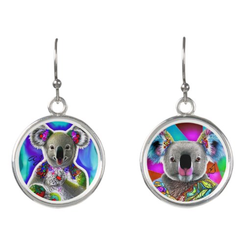 Funky youthful style koala custom Monogram Earrings