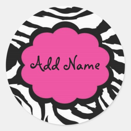 Funky Zebra Girl Pink  Black Customizable Sticker