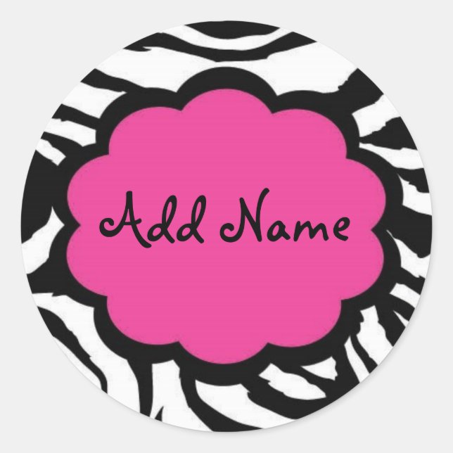 Funky Zebra Girl Pink  Black Customizable Sticker (Front)