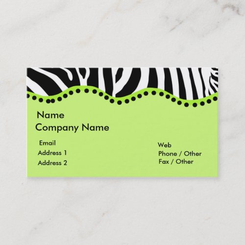 Funky Zebra In Green Business Card