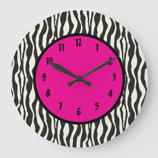 Funky Zebra Pink Round (Large) Wall Clock (Front)