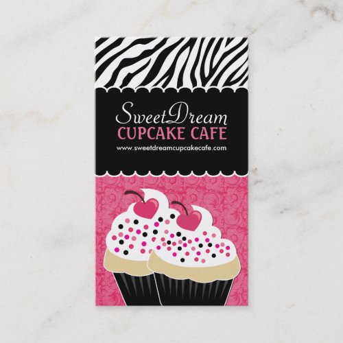 Funky Zebra Print Cupcake Bakery Business Cards