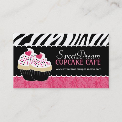Funky  Zebra Print Cupcake Bakery Business Cards