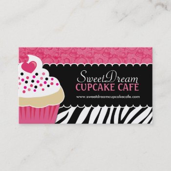 Funky  Zebra Print Cupcake Bakery Business Cards by colourfuldesigns at Zazzle