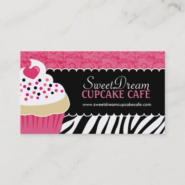 Funky  Zebra Print Cupcake Bakery Business Cards (Front)