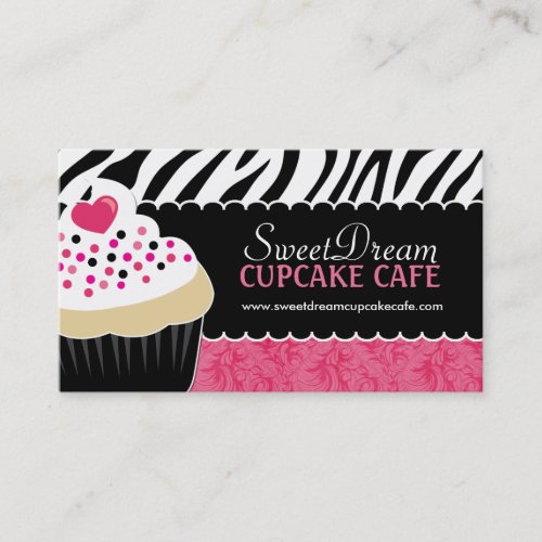 Funky  Zebra Print Cupcake Bakery Business Cards