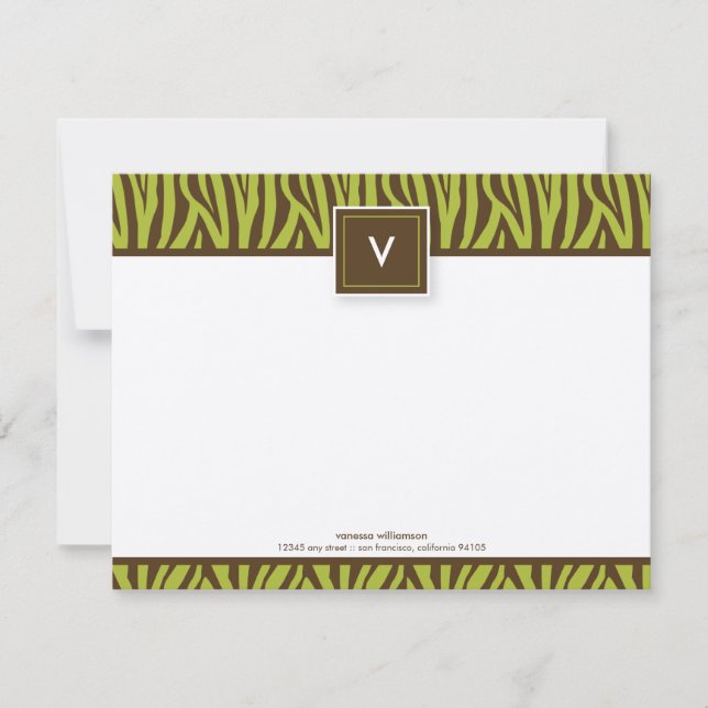 Funky Zebra Print Flat Note Cards (chocolate/lime) (Front)