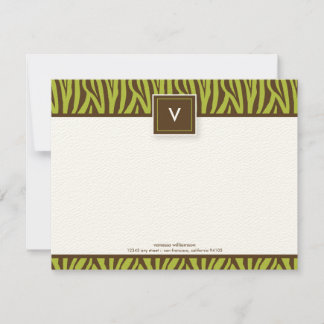 Funky Zebra Print Flat Note Cards (chocolate/lime)
