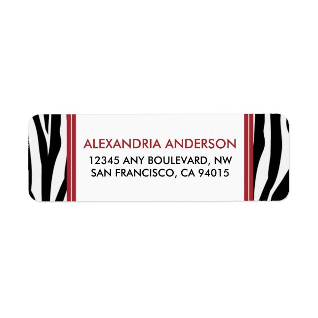 Funky Zebra Print Return Address Label (red) (Front)