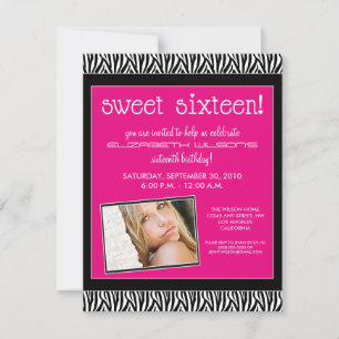Funky Zebra Sweet 16 Birthday Party Invite (pink)