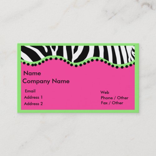 Funky Zebra With Green Boarder Business Card