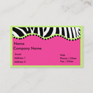 Funky Zebra With Neon Green Boarder Business Card