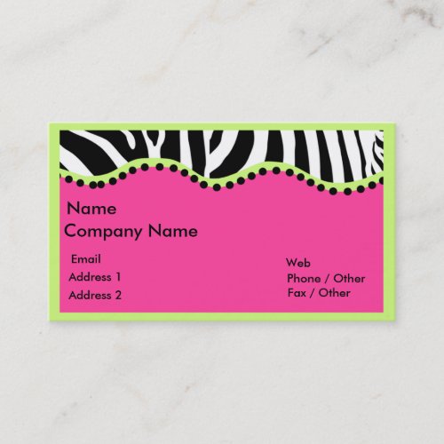 Funky Zebra With Neon Green Boarder Business Card Templates