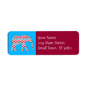 Funky Zigzag Chevron Elephant on Teal Blue Label