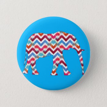 Funky Zigzag Chevron Elephant On Teal Blue Pinback Button by PrettyPatternsGifts at Zazzle
