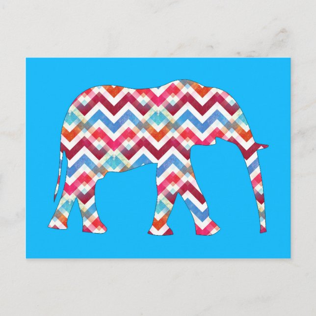 Funky Zigzag Chevron Elephant on Teal Blue Postcard (Front)