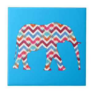 Funky Zigzag Chevron Elephant on Teal Blue Tile