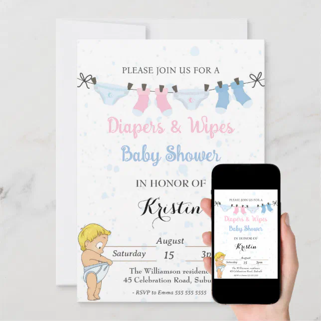 Funnig Diaper and Wipes Baby Shower Invitation Zazzle