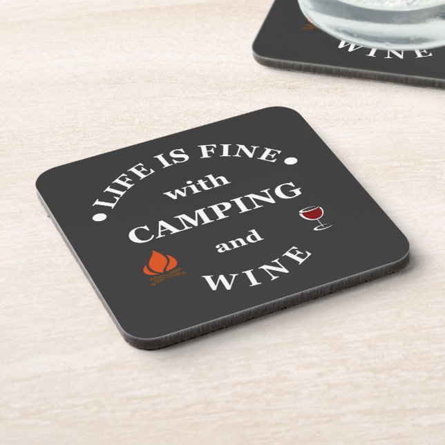 Funnt camping and wine sayings beverage coaster (Left Side)