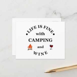 Funnt camping and wine sayings holiday postcard