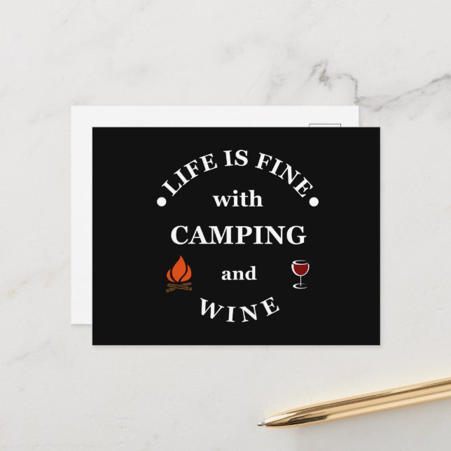 Funnt camping and wine sayings holiday postcard (Front/Back In Situ)