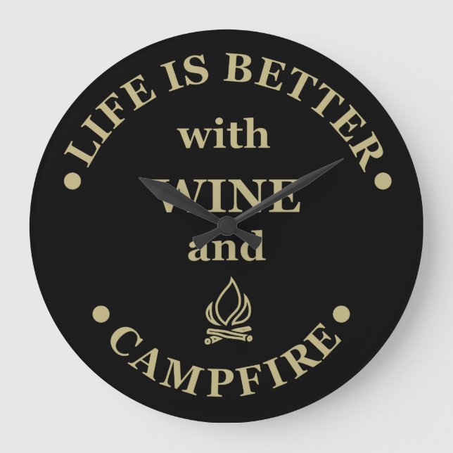Funnt camping and wine sayings large clock (Front)