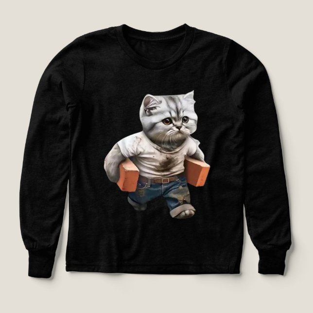 Funnt Cat contruct build with bricks  Tri-Blend Shirts (Design Front)