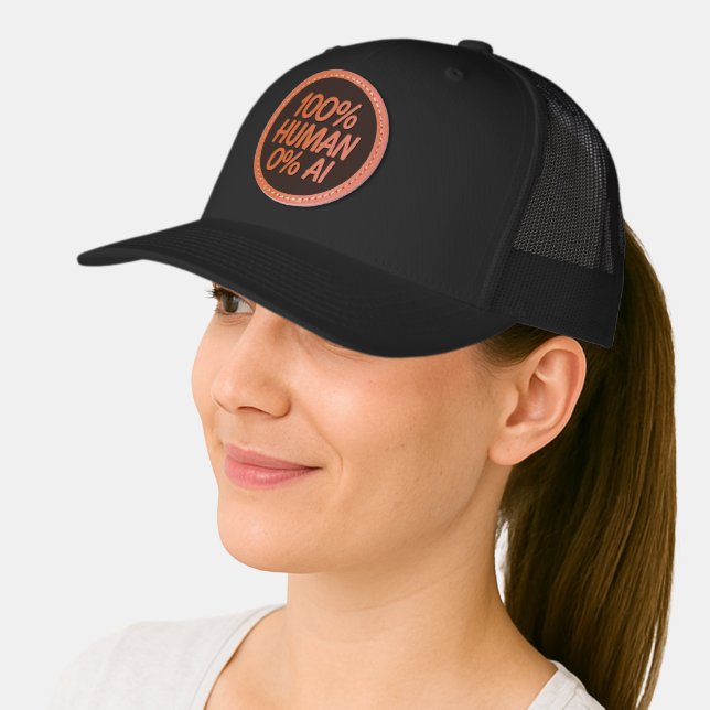 Funny 100% Human 0% AI Leather Patch Hat (Female)