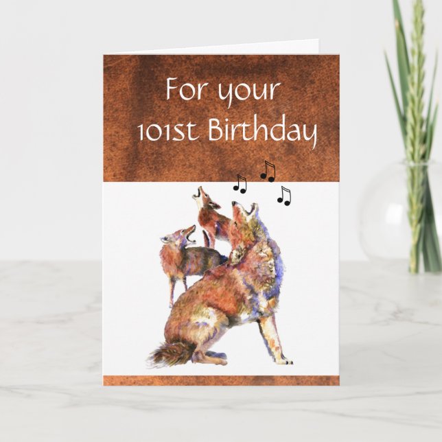 Funny  101st Birthday Howling Coyote Card (Front)