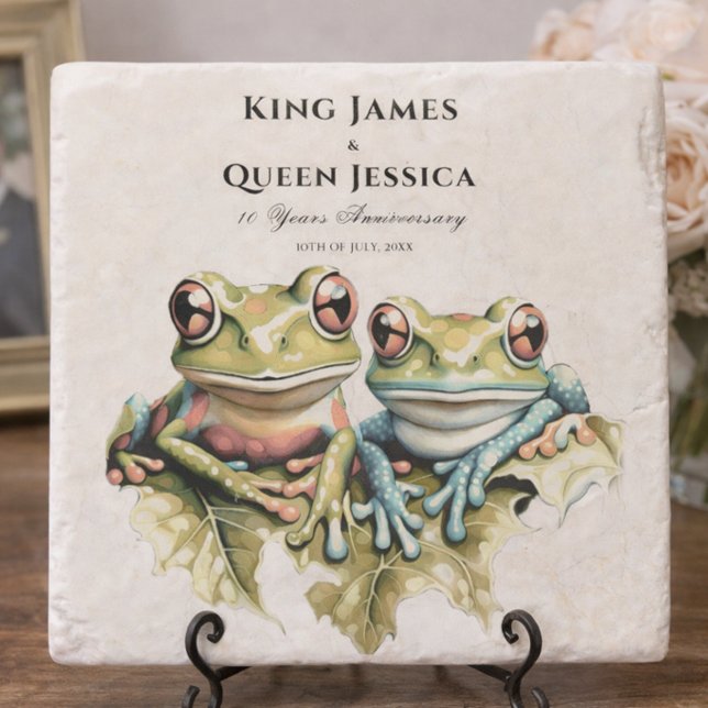 Funny 10 Year Anniversary Frog Couple Stone Coaster (Creator Uploaded)