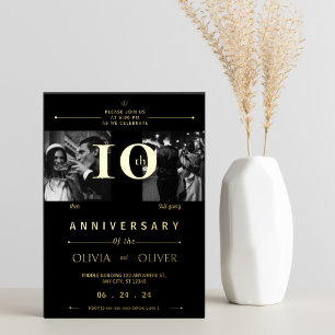 Funny 10th Wedding Anniversary then and now gold Foil Invitation