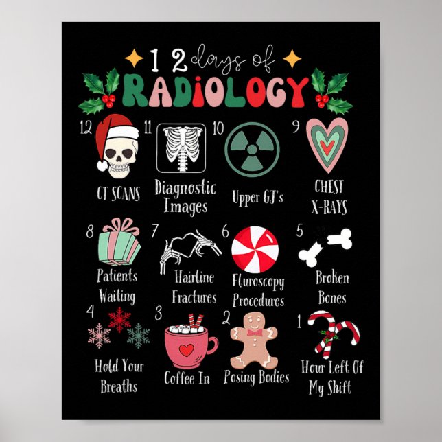 Funny 12 Days Of Radiology Christmas Radiate Xray  Poster (Front)