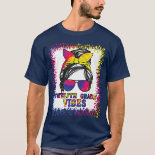 Funny 12th Grade Vibes Messy Bun Back To School Ki T-Shirt