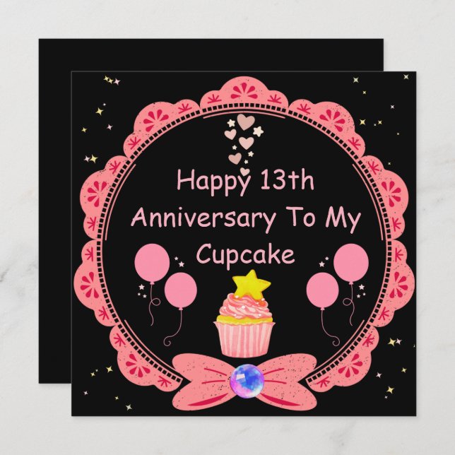 Funny 13th Anniversary Wife Pink Lace Cupcake Card (Front/Back)